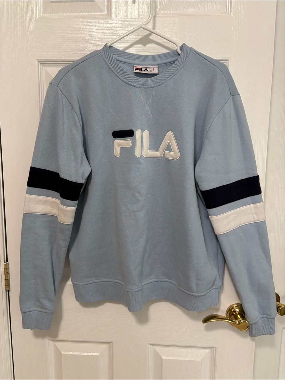 Fila Light Blue Crewneck with Navy and White Stripes